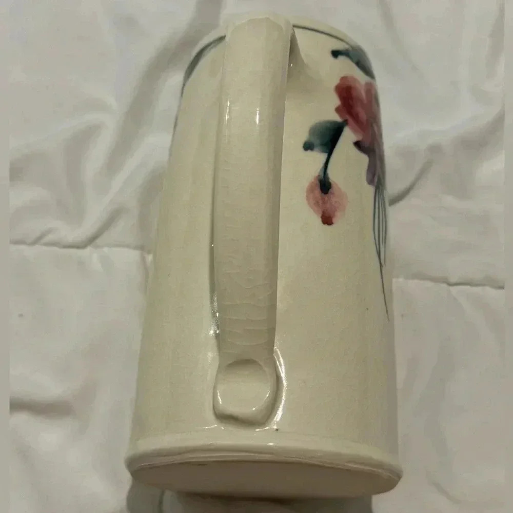 Vintage Handmade Cottagecore Floral Flower Vase 7” Tall Large Handle 90s Unique - Picture 8 of 13